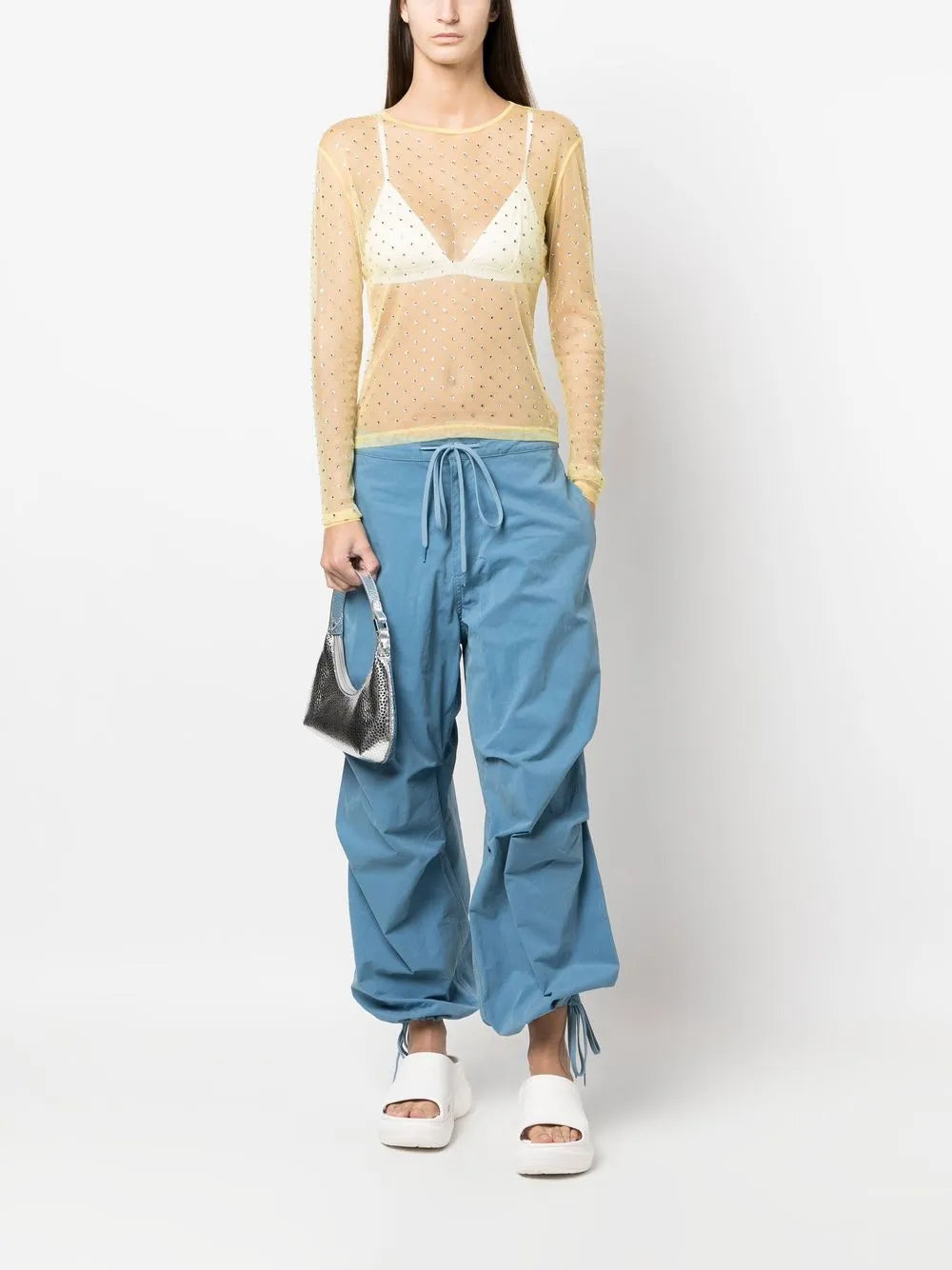 Desta Crystal-Embellished Sheer Top