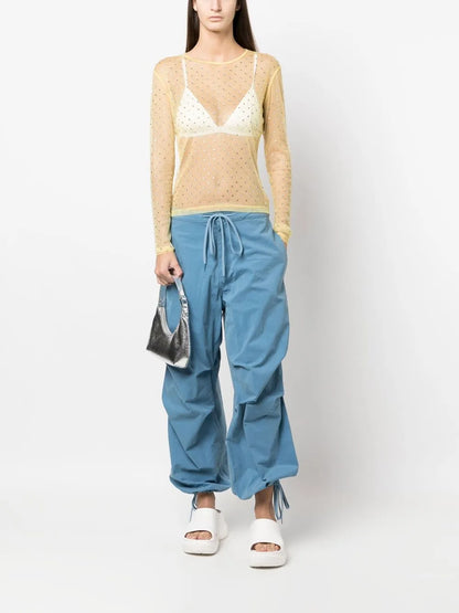 Desta Crystal-Embellished Sheer Top