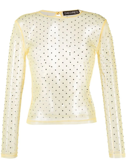 Desta Crystal-Embellished Sheer Top