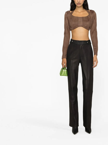 Faux-Suede Long-Sleeved Crop Top