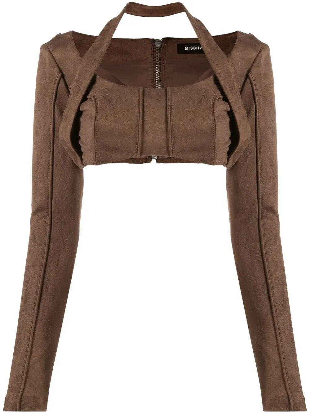 Faux-Suede Long-Sleeved Crop Top