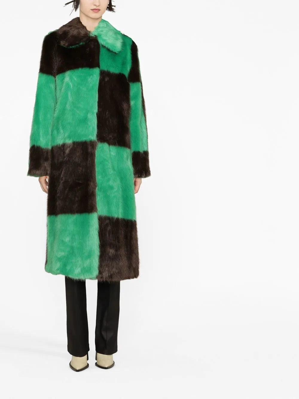 Checked Faux-Fur Coat