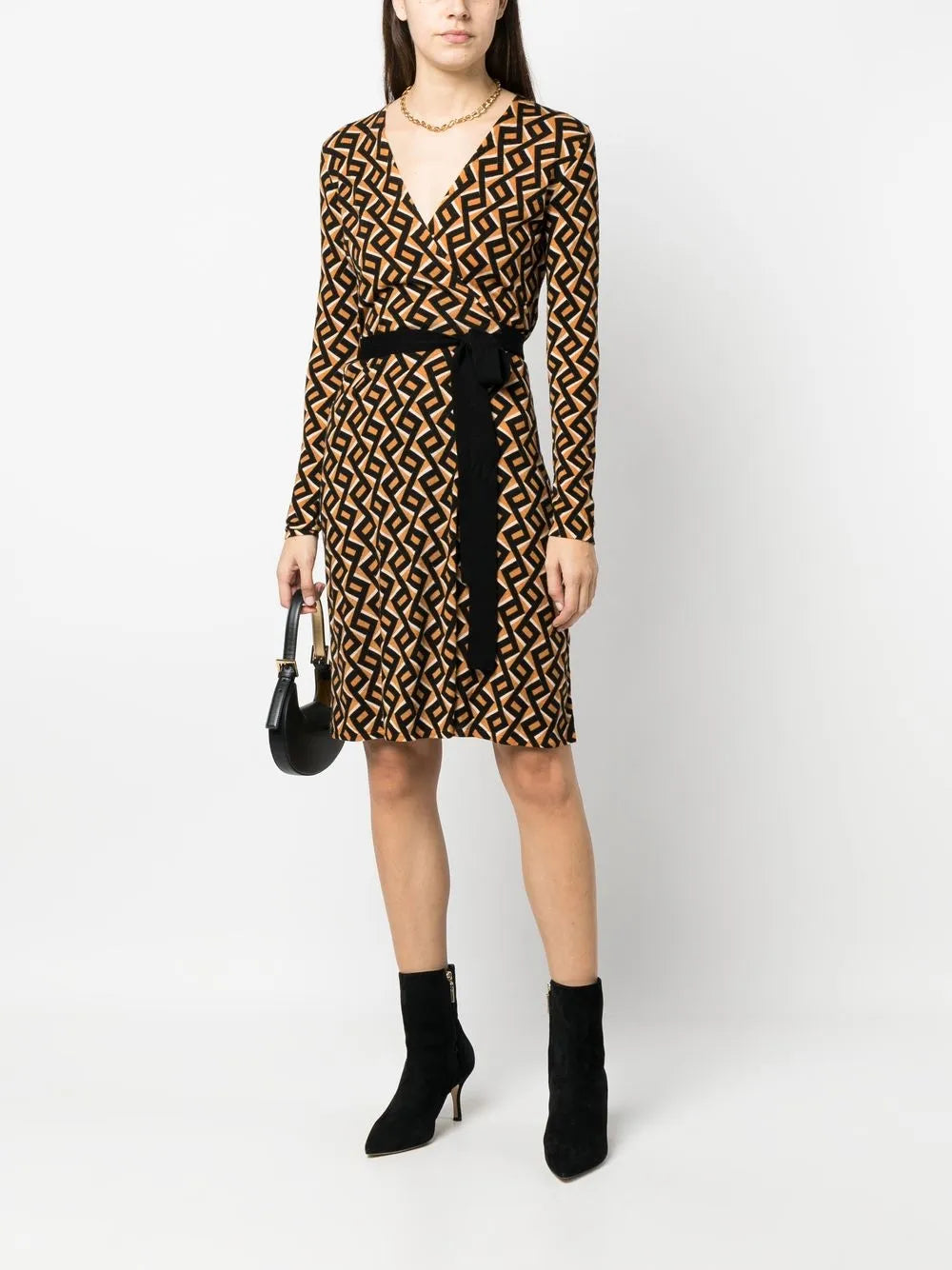 Zig-Zag Print Wrap Dress
