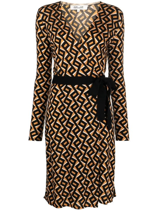 Zig-Zag Print Wrap Dress
