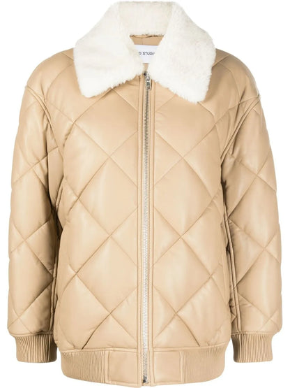 Diamond-Quilted Faux-Leather Jacket