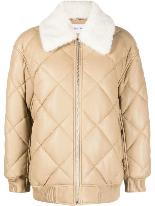 Diamond-Quilted Faux-Leather Jacket