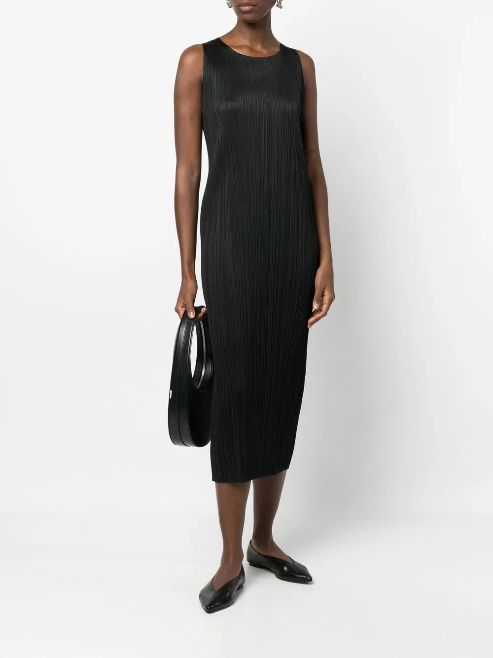 Plissé Midi Shift Dress
