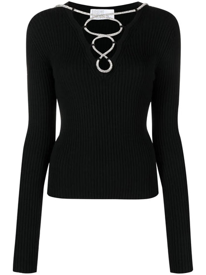 Lace-Up Ribbed-Knit Top