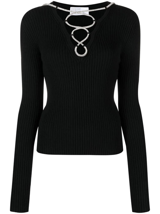 Lace-Up Ribbed-Knit Top