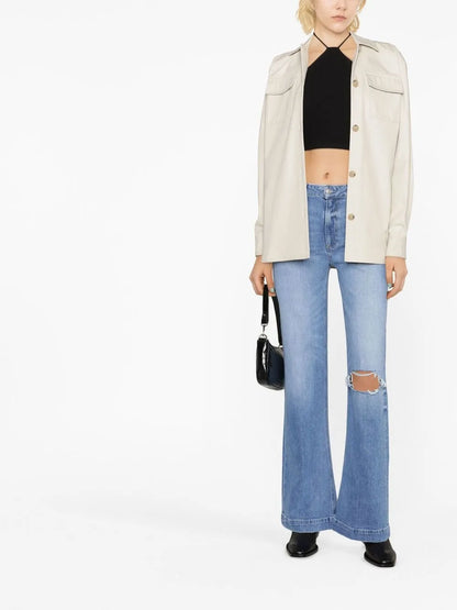 Distressed Straight-Line Jeans