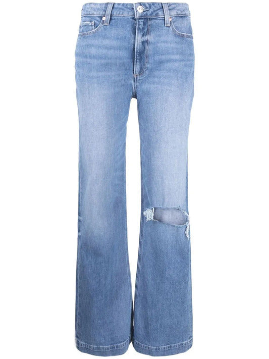 Distressed Straight-Line Jeans