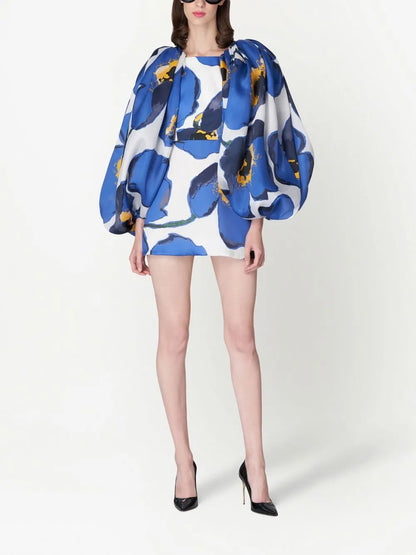 Floral-Print Balloon-Sleeve Minidress