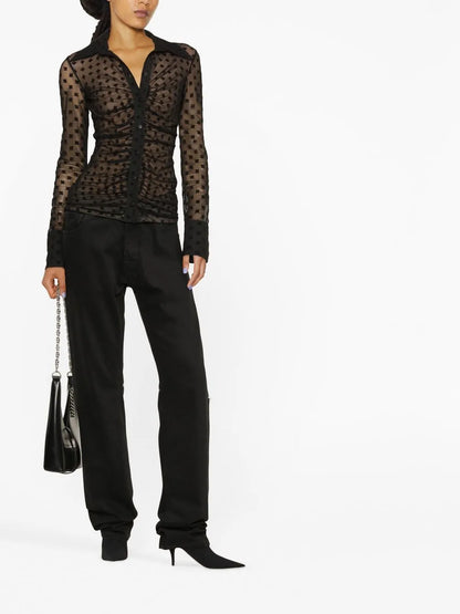 Monogram-Pattern Semi-Sheer Shirt