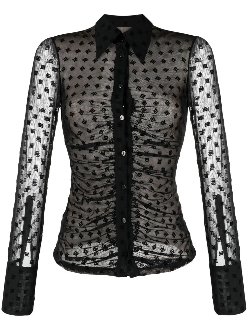 Monogram-Pattern Semi-Sheer Shirt