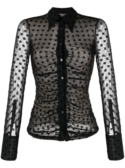 Monogram-Pattern Semi-Sheer Shirt