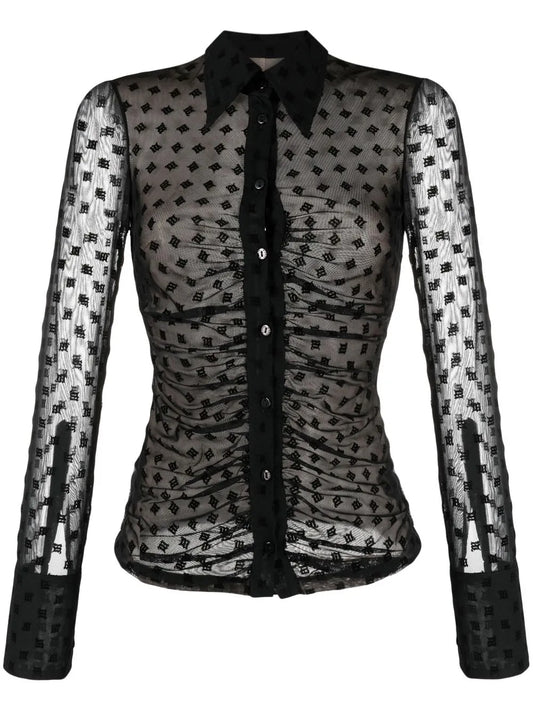Monogram-Pattern Semi-Sheer Shirt