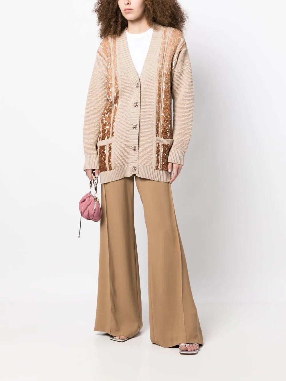 Sequin-Embellished Cable-Knit Cardigan