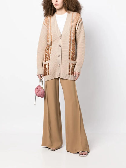 Sequin-Embellished Cable-Knit Cardigan