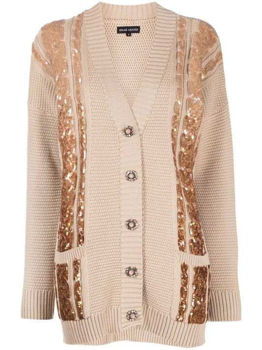 Sequin-Embellished Cable-Knit Cardigan