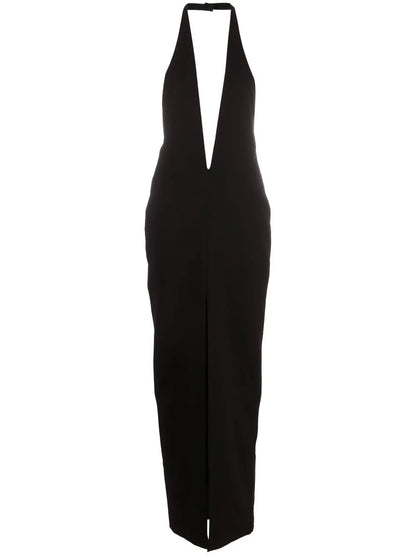 Halterneck Plunging-Neckline Gown