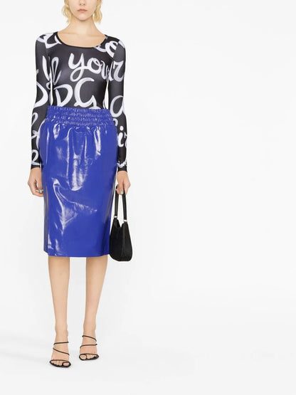 High-Shine Finish Midi Skirt