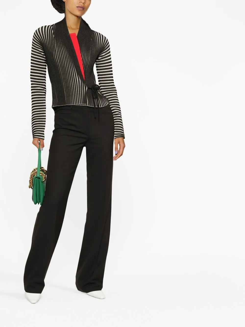 Wrap-Design Striped Cardigan