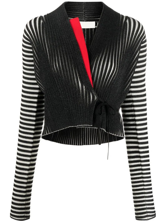 Wrap-Design Striped Cardigan