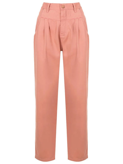 Pleated Cotton Straight Trousers