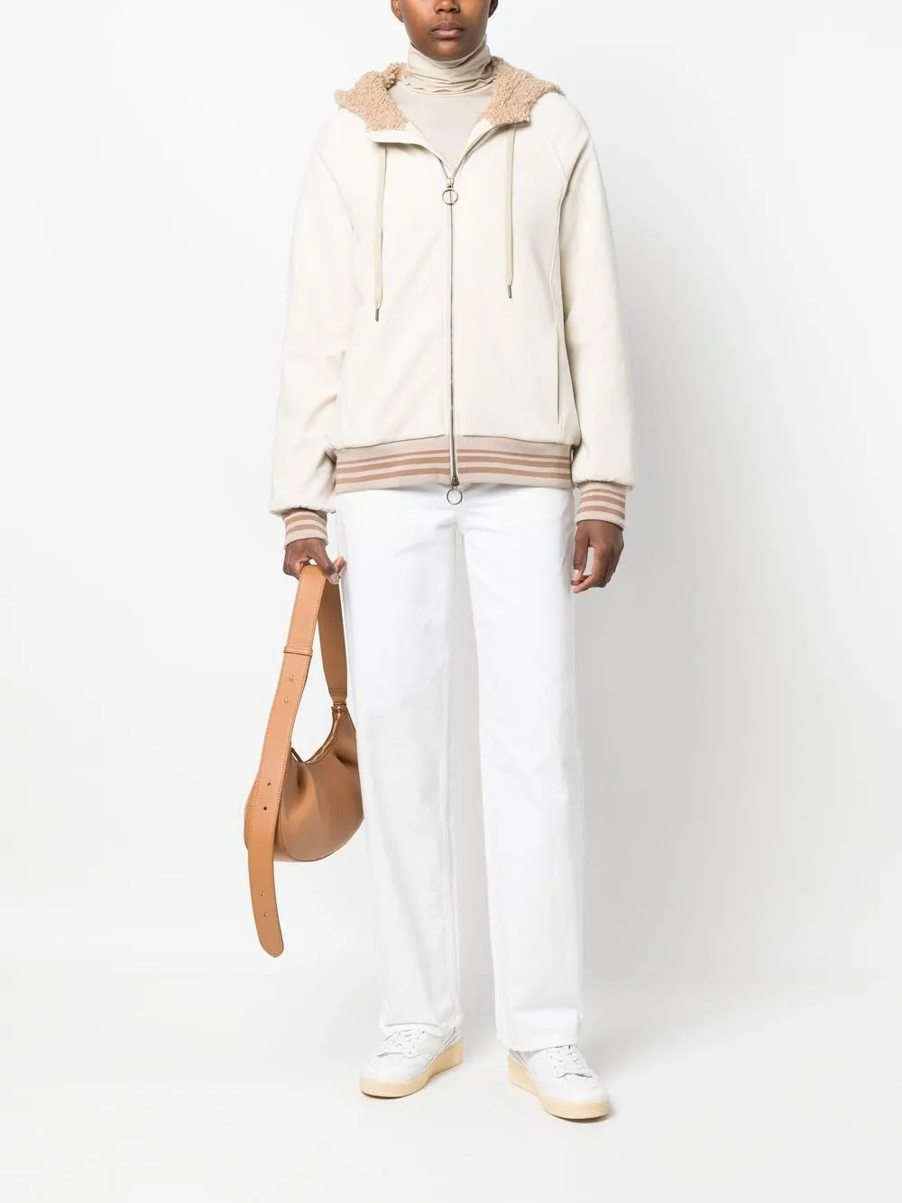 Drawstring-Hood Zipped-Up Bomber Jacket