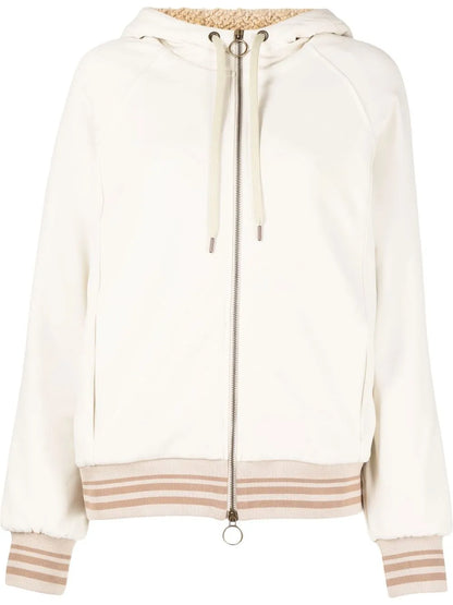 Drawstring-Hood Zipped-Up Bomber Jacket
