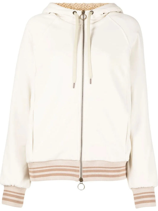 Drawstring-Hood Zipped-Up Bomber Jacket