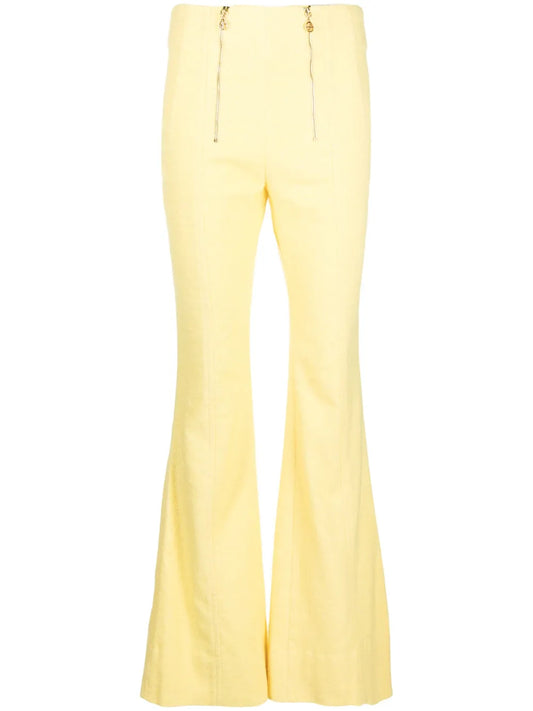 Zip-Detail Tweed Flared Trousers