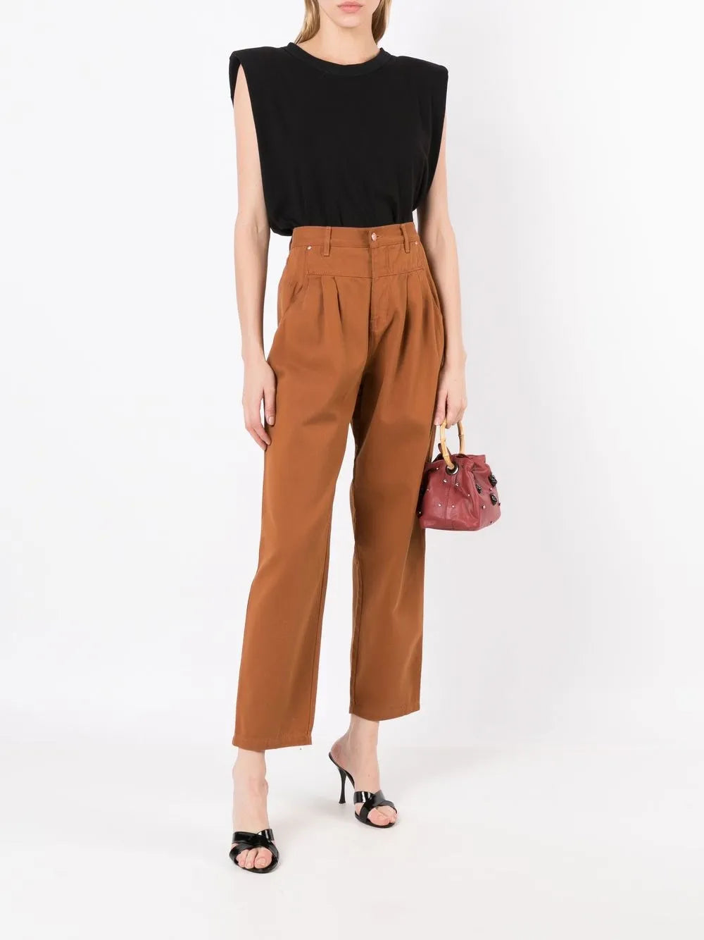 Pleated Cotton Straight Trousers