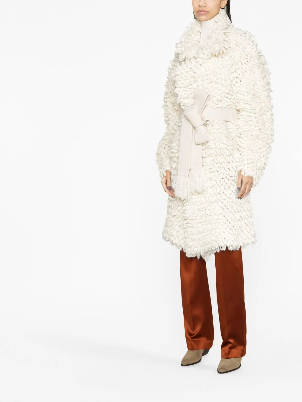 Belted Textured Mohair-Blend Coat