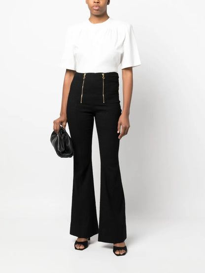 Zip-Detail Tweed Flared Trousers