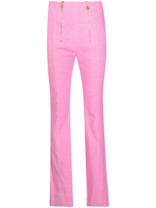 Zip-Detail Tweed Flared Trousers