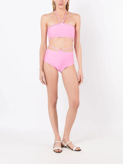 Halterneck String-Detail Bikini Top