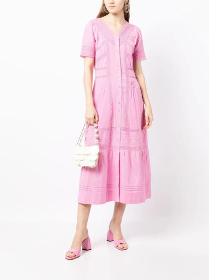 Embroidery-Detail Ruffled Midi Dress