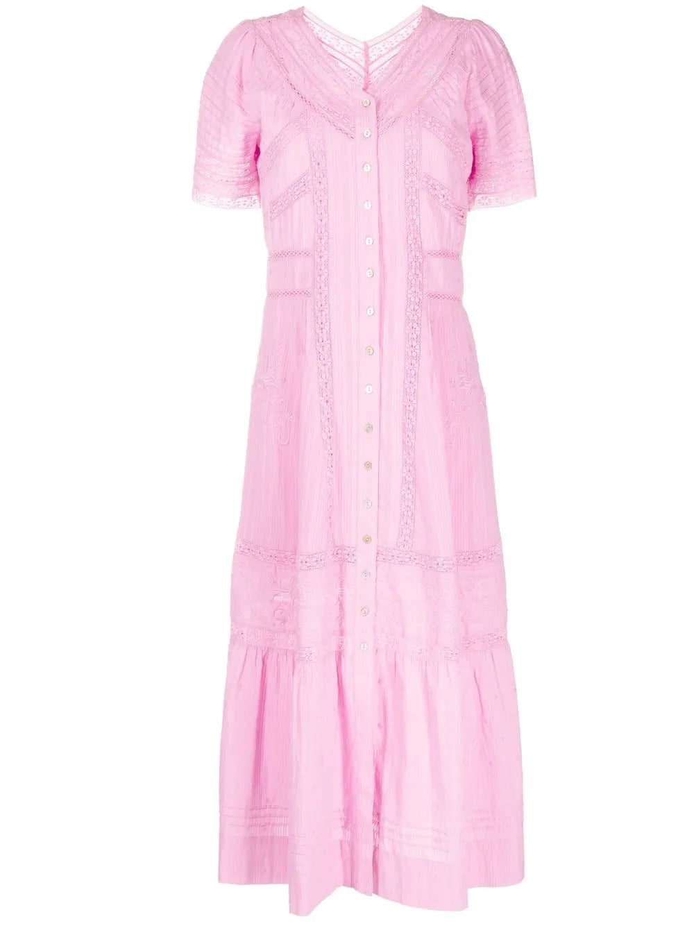 Embroidery-Detail Ruffled Midi Dress