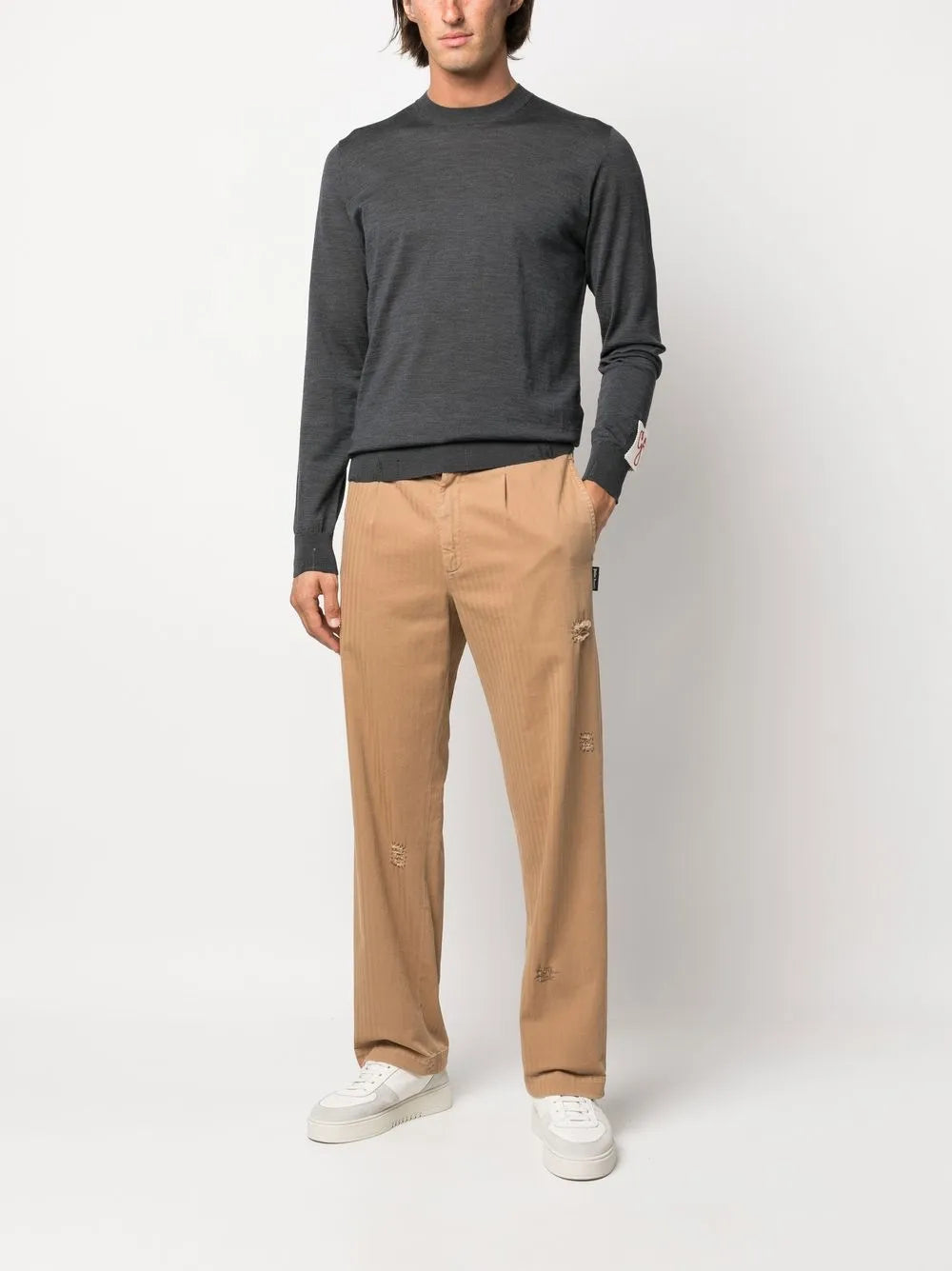 Ribbed-Knit Crew Neck Sweatshirt