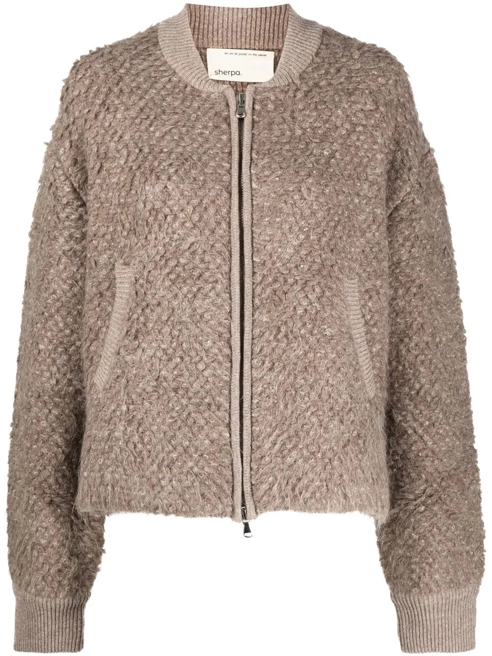 Chunky-Knit Zip-Up Bomber Jacket