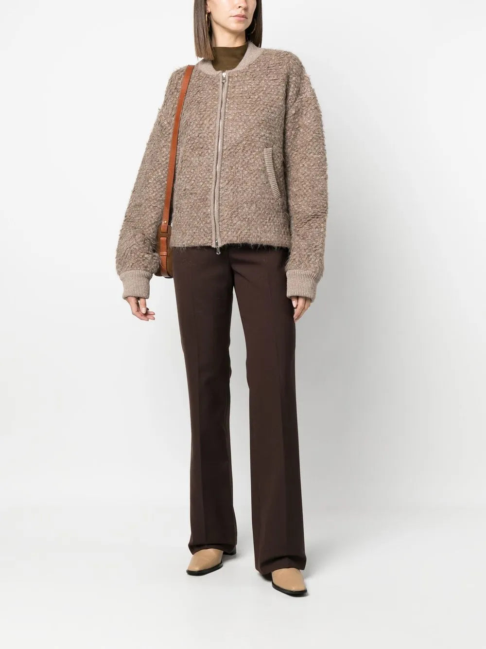 Chunky-Knit Zip-Up Bomber Jacket