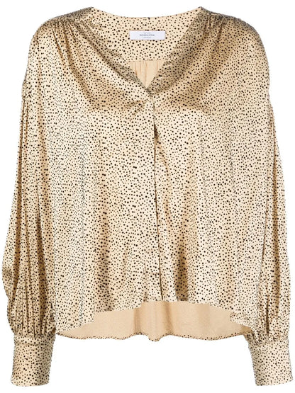 Dot-Print V-Neck Blouse