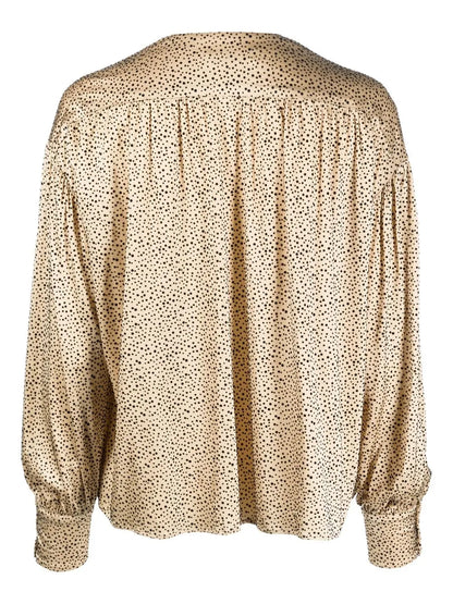 Dot-Print V-Neck Blouse