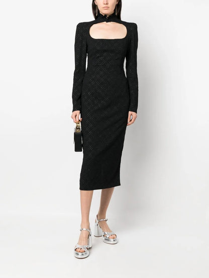 Diamond-Pattern Midi Dress