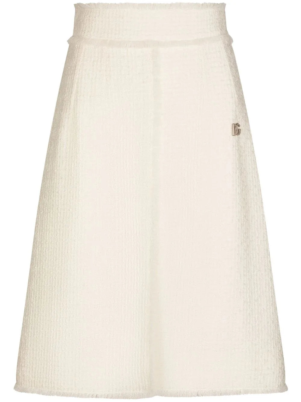 Front-Slit Tweed Midi Skirt