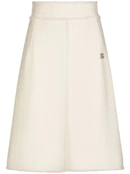 Front-Slit Tweed Midi Skirt