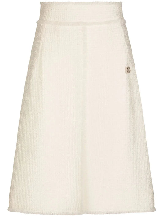 Front-Slit Tweed Midi Skirt