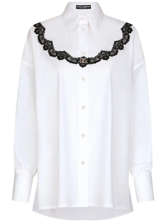 Lace-Insert Poplin Shirt