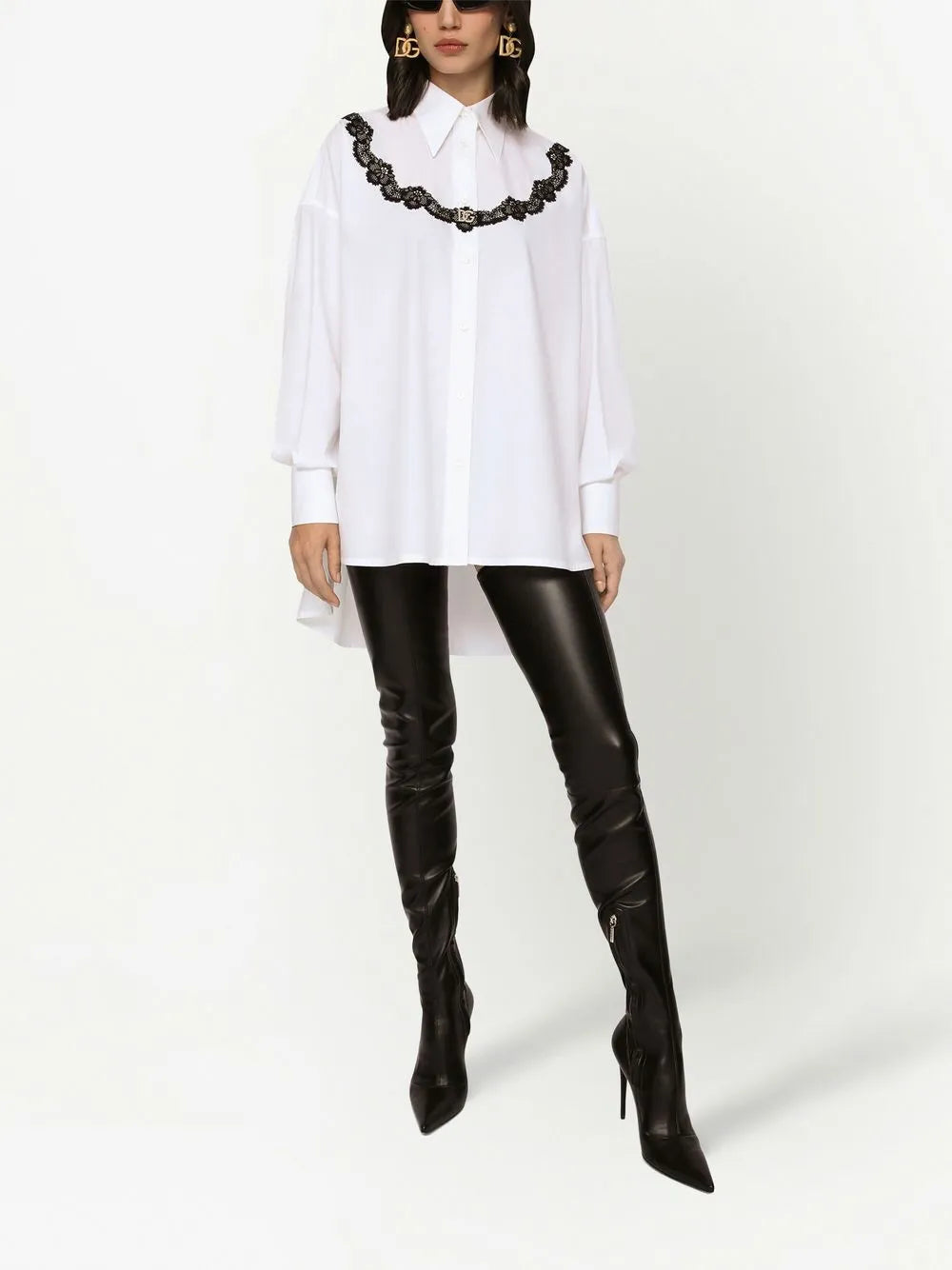 Lace-Insert Poplin Shirt
